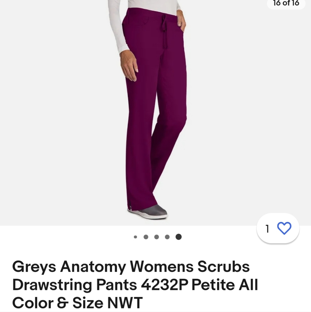 Greys Anatomy Womens Scrubs Drawstring Pants 4232P Petite in color wine/size XSP